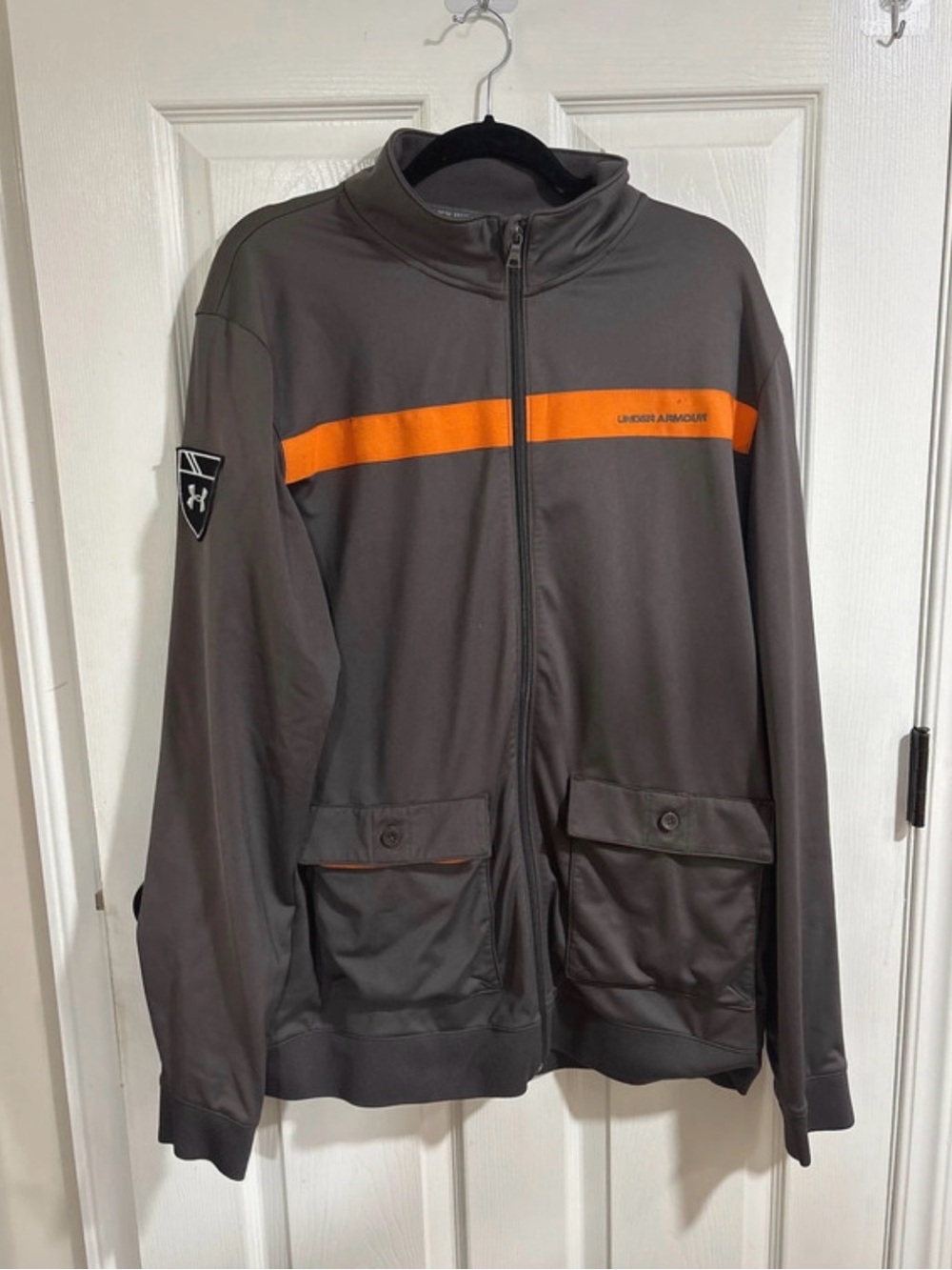 Under Armour Men's Charcoal Jacket with Orange Chest Stripe